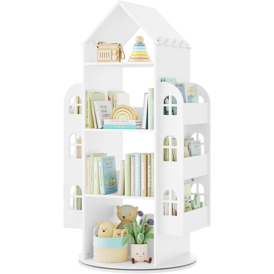 LabelOne Boekenkast Kind - Kinderboekenkast - Boekenrek - Kinderkamer - 360° draaibaar - kindvriendelijke hoogte (125 cm) - wit afbeelding 1