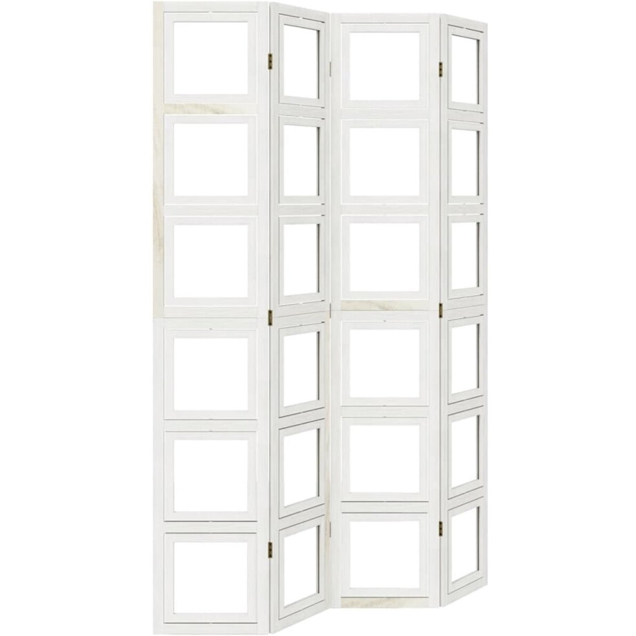 vidaXL - Kamerscherm - met - 4 - panelen - massief - paulowniahout - wit vidaXL - Kamerscherm - met - 4 - panelen - massief - paulowniahout - wit afbeelding 1