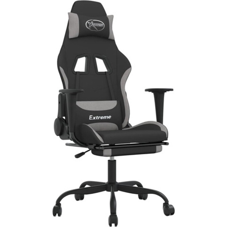 vidaXL Massage gamestoel met voetensteun stof zwart en lichtgrijs - Gamingstoel - Gamingstoelen - Televisiestoel - Racingstoel afbeelding 1