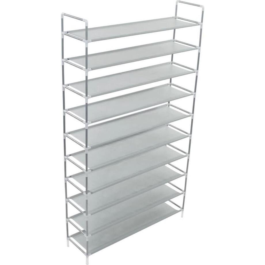 vidaXL - Schoenenrek - met - 10 - schappen - metaal - en - nonwoven - stof - zilverkleur vidaXL - Schoenenrek - met - 10 - schappen - metaal - en - nonwoven - stof - zilverkleur afbeelding 1