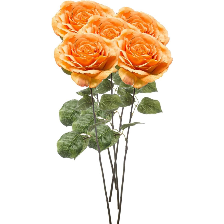 Emerald Kunstbloem Roos Laurie tak - 5x - 57 cm - oranje - Kunst zijdebloemen Emerald Kunstbloem Roos Laurie tak - 5x - 57 cm - oranje - Kunst zijdebloemen afbeelding 1