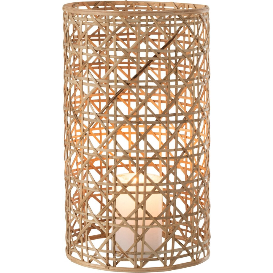 J-Line windlicht Candice - glas/riet - naturel - large afbeelding 1