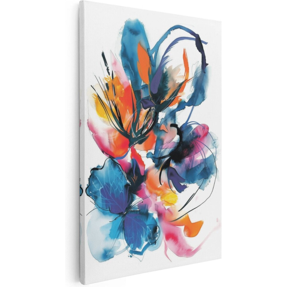 Artaza Canvas Schilderij Abstract Kleurrijke Bloemen - Bloemen - 80x120 cm - Groot - Wanddecoratie Woonkamer - Schilderijen - Muurdecoratie afbeelding 1