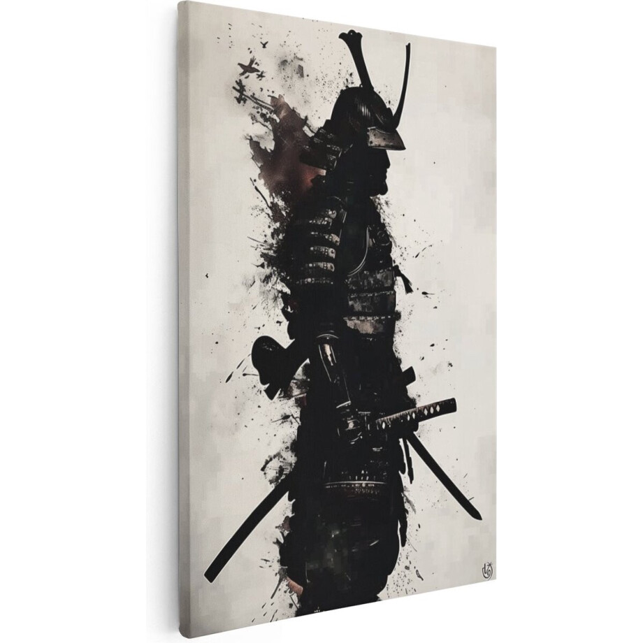 Artaza Canvas Schilderij Samurai - 40x60 cm - Wanddecoratie Japandi - Muurdecoratie Krijger - Schilderijen Op Canvas Abstract - Zwart afbeelding 1
