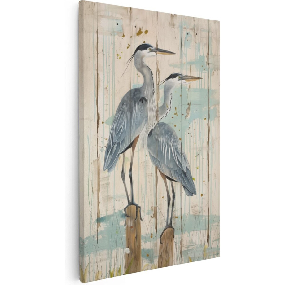 Artaza Canvas Schilderij Vogels - 20x30 cm - Klein - Muurdecoratie Reigers - Wanddecoratie Woonkamer - Kamer Accessoires Dieren afbeelding 1