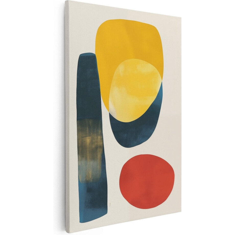 Artaza Canvas Schilderij Abstract Rode Gele en Blauwe Vormen - 60x90 cm - Wanddecoratie Woonkamer - Schilderijen - Muurdecoratie afbeelding 1