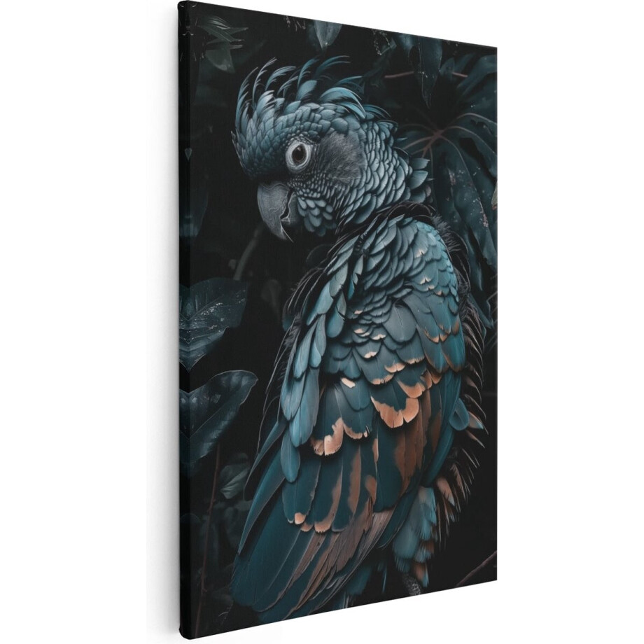 Artaza Canvas Schilderij Blauwe Papegaai op een Tak - Dieren - 60x90 cm - Wanddecoratie Woonkamer - Schilderijen - Muurdecoratie afbeelding 1