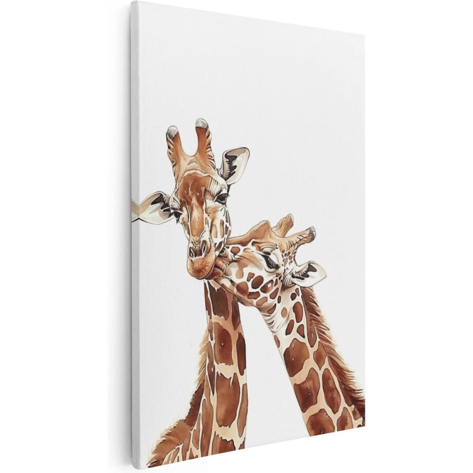 Artaza Canvas Schilderij Twee Knuffelende Giraffen - Dieren - 40x60 cm - Wanddecoratie Woonkamer - Schilderijen - Muurdecoratie afbeelding 1