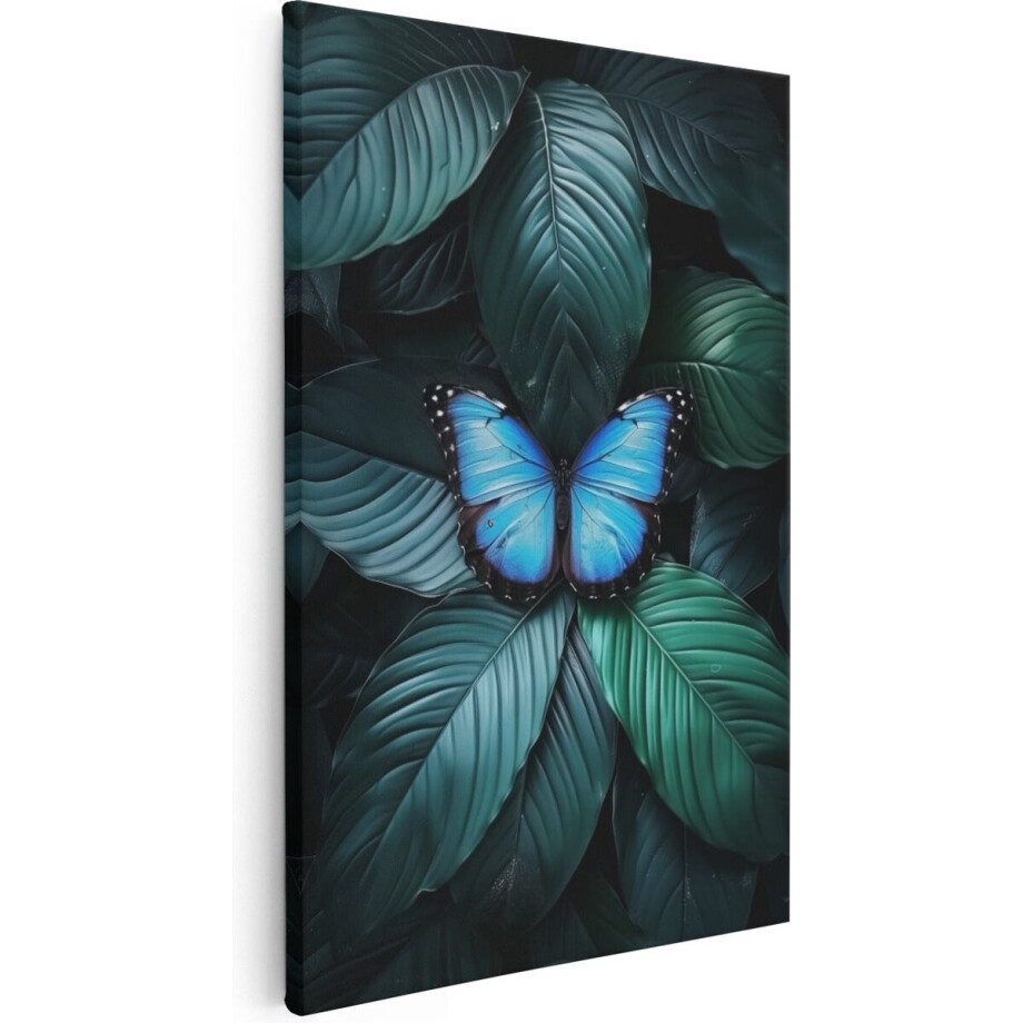 Artaza Canvas Schilderij Blauwe Vlinder Rustend op Groene Bladeren - 60x90 - Muurdecoratie - Foto Op Canvas - Canvas Print Artaza Canvas Schilderij Blauwe Vlinder Rustend op Groene Bladeren - 60x90 - Muurdecoratie - Foto Op Canvas - Canvas Print afbeelding 1