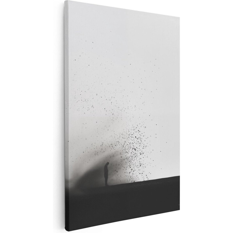 Artaza Canvas Schilderij Silhouet Man - 60x90 cm - Wanddecoratie Abstract - Muurdecoratie Zwart Wit - Schilderijen Op Canvas afbeelding 1