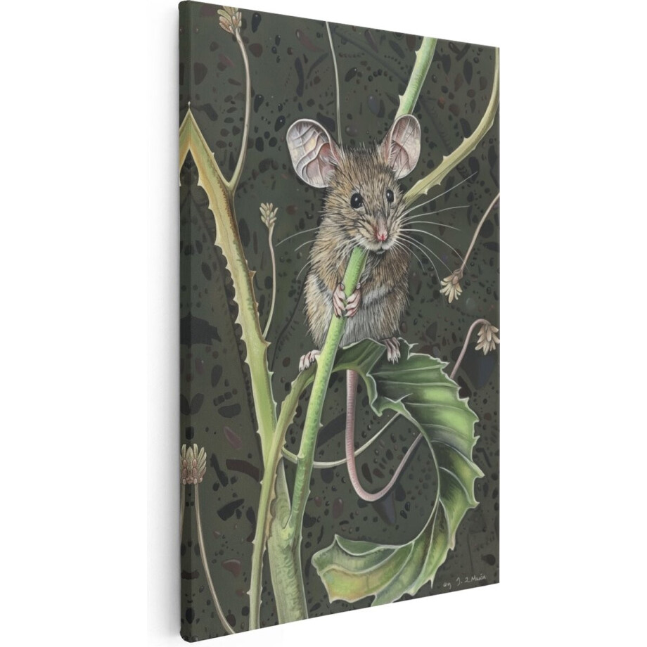Artaza Canvas Schilderij Muis op een Blad - Dieren - 40x60 cm - Wanddecoratie Woonkamer - Schilderijen - Muurdecoratie Artaza Canvas Schilderij Muis op een Blad - Dieren - 40x60 cm - Wanddecoratie Woonkamer - Schilderijen - Muurdecoratie afbeelding 1