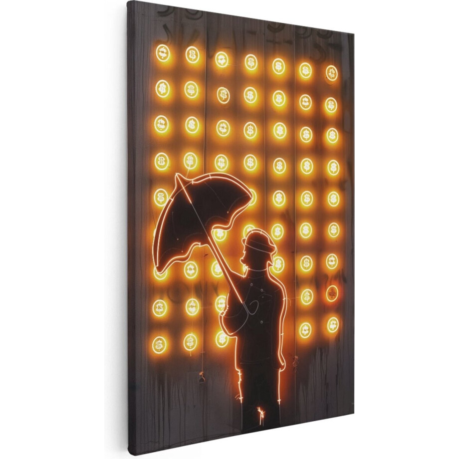 Artaza Canvas Schilderij Man met een Paraplu - 20x30 cm - Klein - Wanddecoratie Woonkamer - Schilderijen - Muurdecoratie afbeelding 1