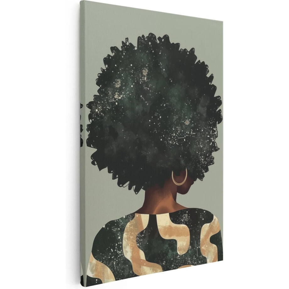 Artaza Canvas Schilderij Schilderij Zwarte Vrouw - 80x120 cm - Groot - Wanddecoratie Afro - Muurdecoratie Woonkamer - Schilderijen Op Canvas afbeelding 1