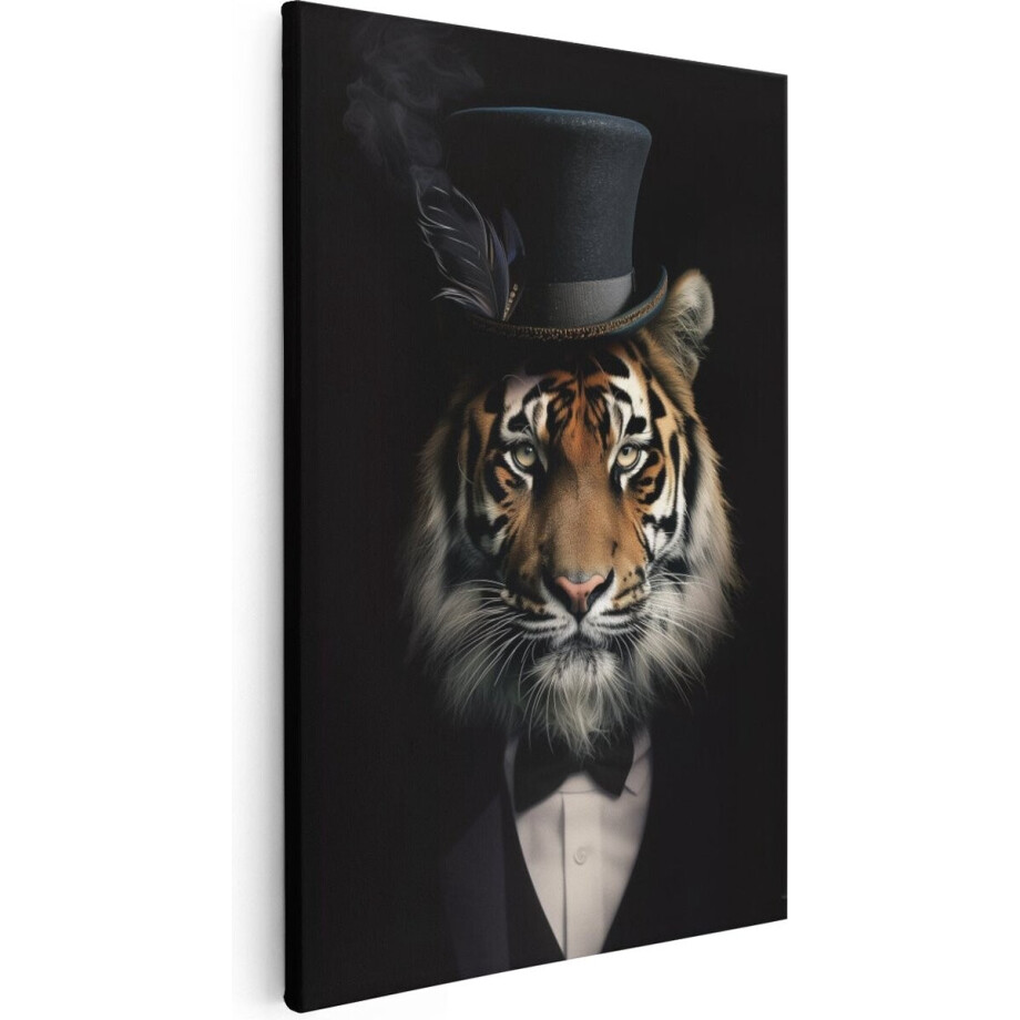 Artaza Canvas Schilderij Tijger met Hoge Hoed - Dieren - 60x90 cm - Wanddecoratie Woonkamer - Schilderijen - Muurdecoratie Artaza Canvas Schilderij Tijger met Hoge Hoed - Dieren - 60x90 cm - Wanddecoratie Woonkamer - Schilderijen - Muurdecoratie afbeelding 1