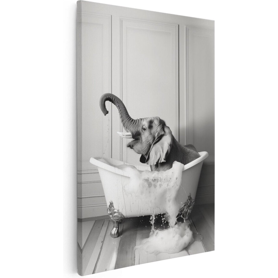 Artaza Canvas Schilderij Olifant in een Badkuip - Dieren - 20x30 cm - Klein - Wanddecoratie Woonkamer - Schilderijen - Muurdecoratie afbeelding 1