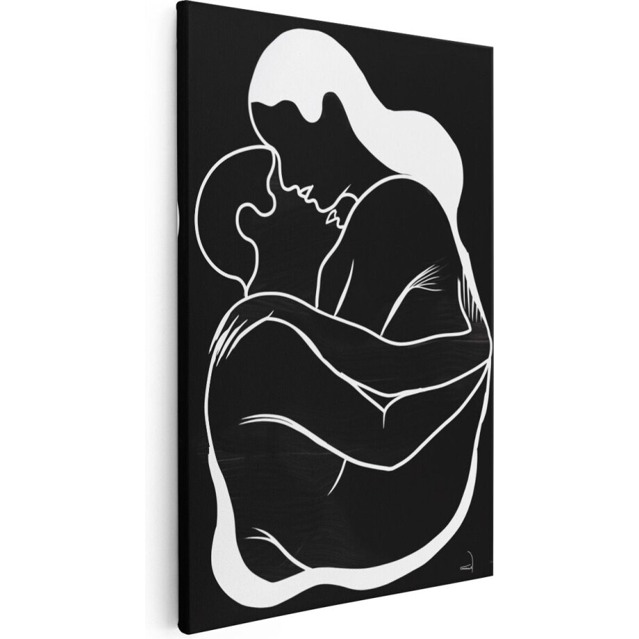 Artaza Canvas Schilderij Vrouw Knuffelt een Man in Zwart Wit - 80x120 - Groot - Foto Op Canvas - Canvas Print afbeelding 1