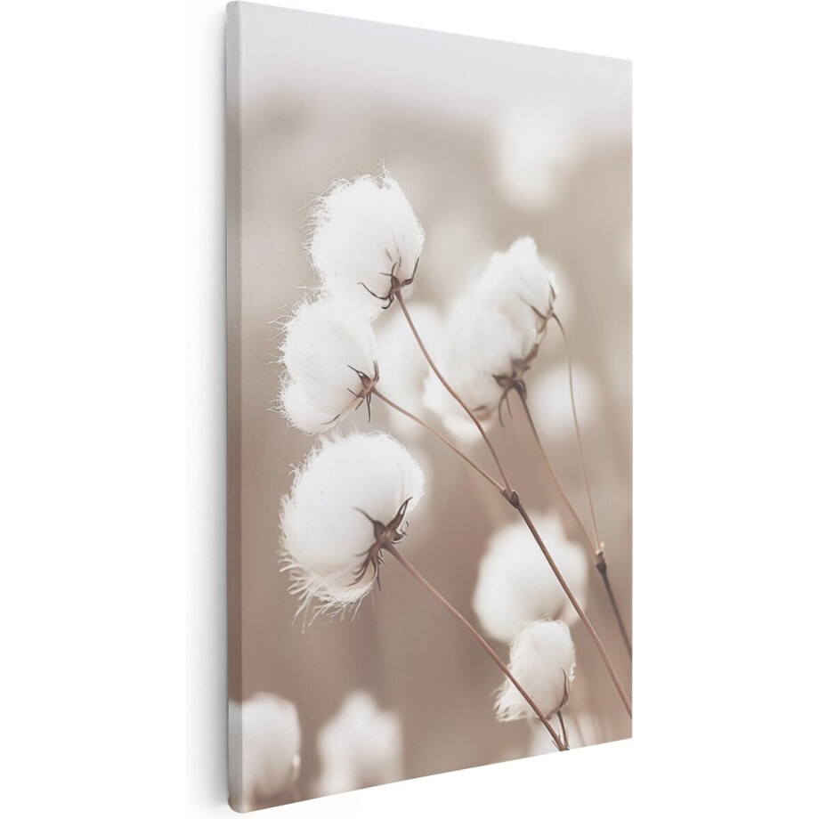 Artaza Canvas Schilderij Witte Katoenen Bloemen in een Veld - Bloemen - 40x60 cm - Wanddecoratie Woonkamer - Schilderijen - Muurdecoratie afbeelding 1