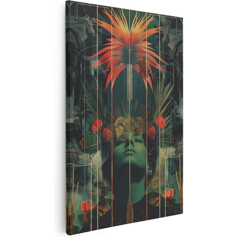 Artaza Canvas Schilderij Vrouwengezicht - 20x30 cm - Klein - Muurdecoratie Jungle - Wanddecoratie Woonkamer - Kamer Accessoires afbeelding 1