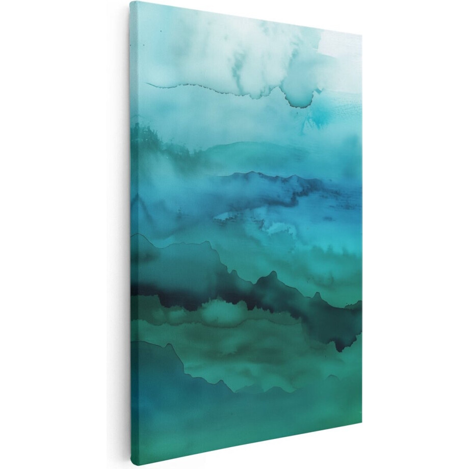 Artaza Canvas Schilderij Blauwe en Groene Zee - 80x120 cm - Groot - Wanddecoratie Woonkamer - Schilderijen - Muurdecoratie afbeelding 1