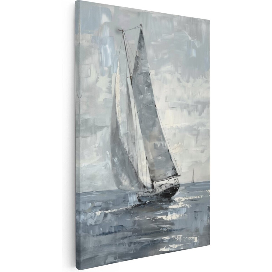 Artaza Canvas Schilderij Zeilboot - 80x120 cm - Groot - Wanddecoratie Zee - Muurdecoratie Schilderij Zeezicht - Decoratie Boot afbeelding 1