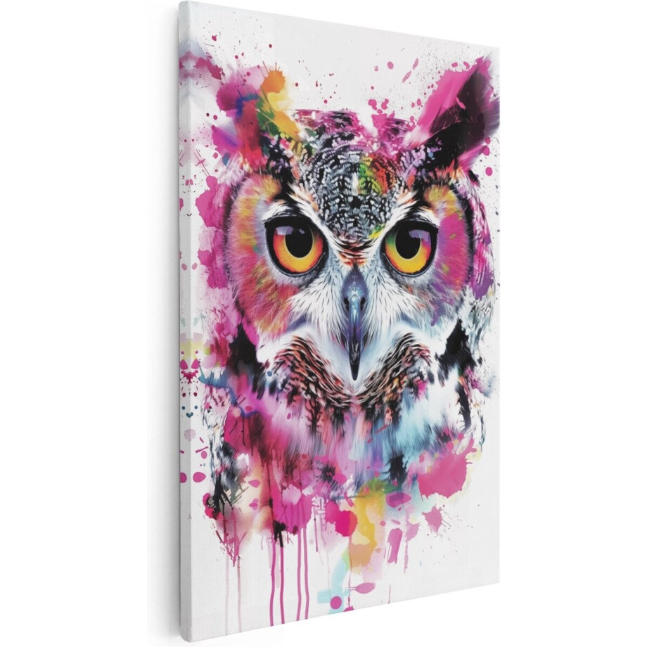 Artaza Canvas Schilderij Uil met Kleurrijke Verfspatten - Dieren - 80x120 cm - Groot - Wanddecoratie Woonkamer - Schilderijen - Muurdecoratie Artaza Canvas Schilderij Uil met Kleurrijke Verfspatten - Dieren - 80x120 cm - Groot - Wanddecoratie Woonkamer - Schilderijen - Muurdecoratie afbeelding 1
