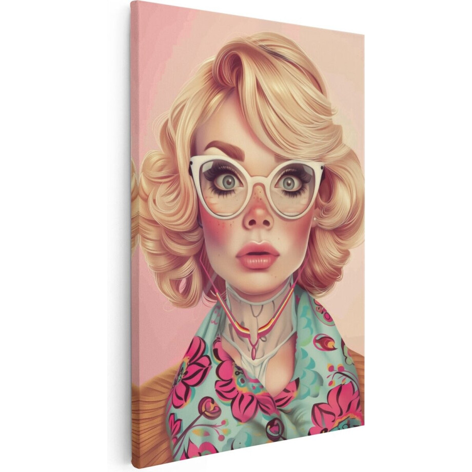 Artaza Canvas Schilderij Vrouw - 40x60 cm - Wanddecoratie Pop Art - Muurdecoratie Retro Portret - Kamer Accessoires Bril afbeelding 1