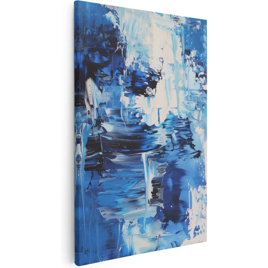 Artaza Canvas Schilderij Abstract - 60x90 cm - Wanddecoratie Blauw - Muurdecoratie Abstracte Kunst - Schilderijen Op Canvas afbeelding 1