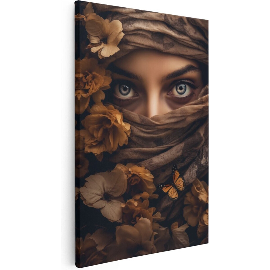 Artaza Canvas Schilderij Vrouw met Blauwe Ogen en een Vlinder - Dieren - 40x60 cm - Wanddecoratie Woonkamer - Schilderijen - Muurdecoratie Artaza Canvas Schilderij Vrouw met Blauwe Ogen en een Vlinder - Dieren - 40x60 cm - Wanddecoratie Woonkamer - Schilderijen - Muurdecoratie afbeelding 1