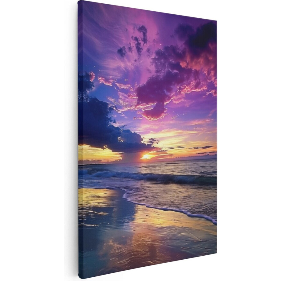 Artaza Canvas Schilderij Kleurrijke Zonsondergang op een Strand - 40x60 cm - Wanddecoratie Woonkamer - Schilderijen - Muurdecoratie afbeelding 1