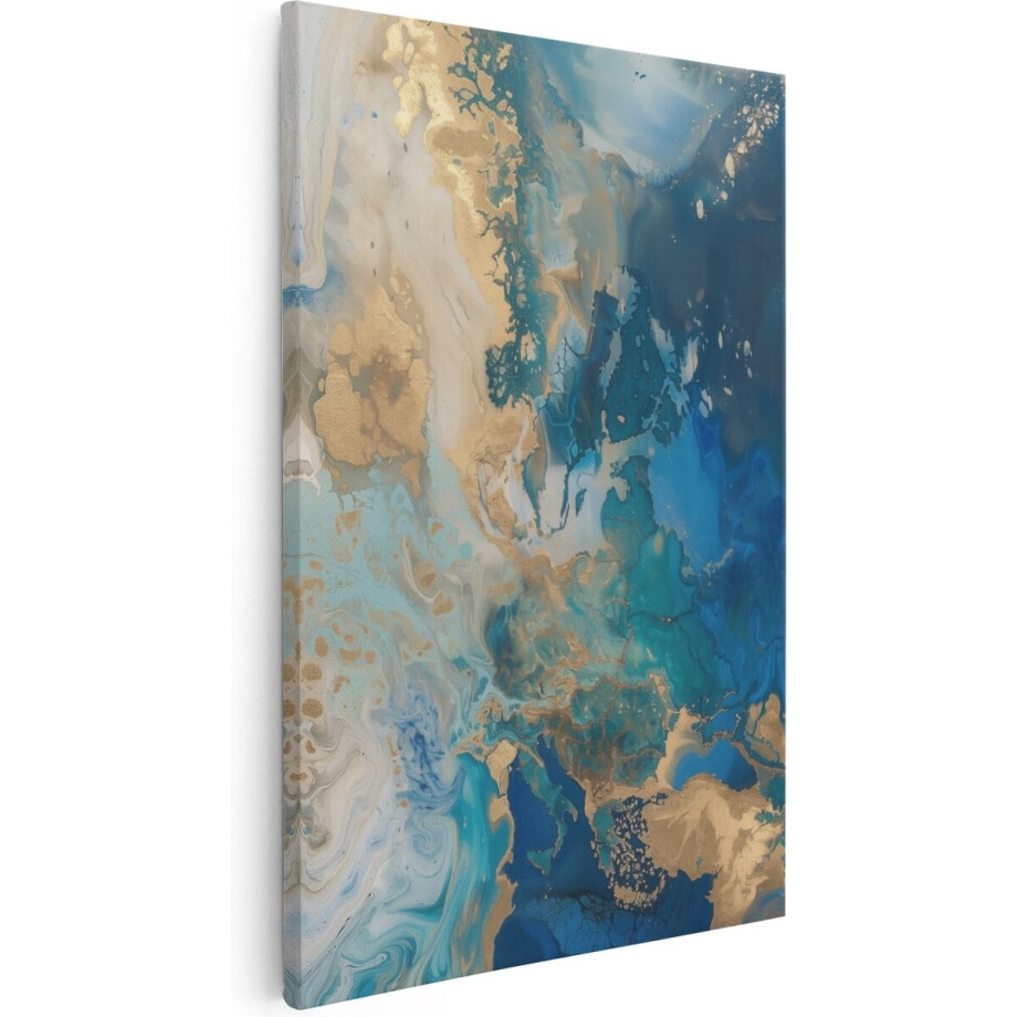 Artaza Canvas Schilderij Abstracte Kunst - 20x30 cm - Klein - Wanddecoratie Marmer Goud - Muurdecoratie Blauw - Kamer Accessoires afbeelding 1