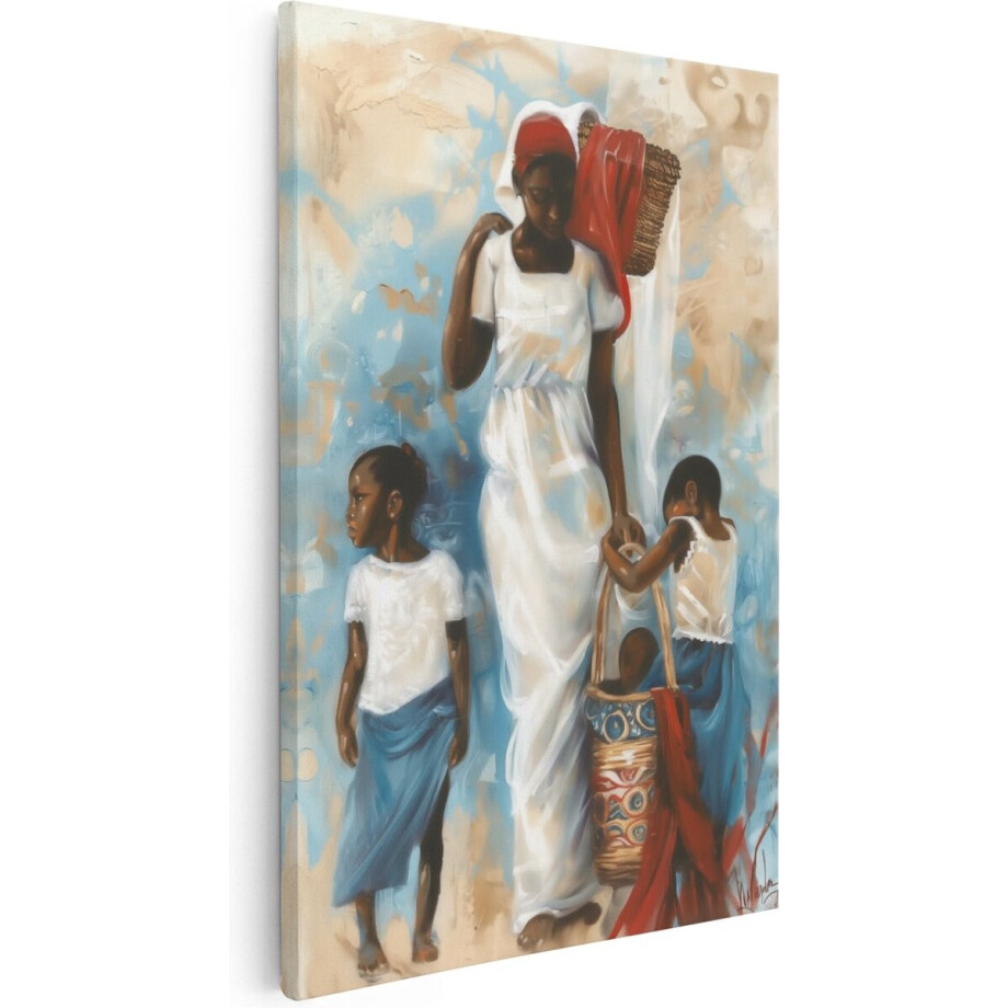 Artaza Canvas Schilderij Vrouw met haar Kinderen - 60x90 cm - Wanddecoratie Woonkamer - Schilderijen - Muurdecoratie afbeelding 1