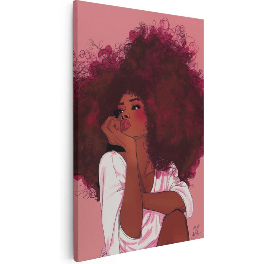 Artaza Canvas Schilderij Zwarte Vrouw met Krullende Afro - 40x60 cm - Wanddecoratie Woonkamer - Schilderijen - Muurdecoratie Artaza Canvas Schilderij Zwarte Vrouw met Krullende Afro - 40x60 cm - Wanddecoratie Woonkamer - Schilderijen - Muurdecoratie afbeelding 1