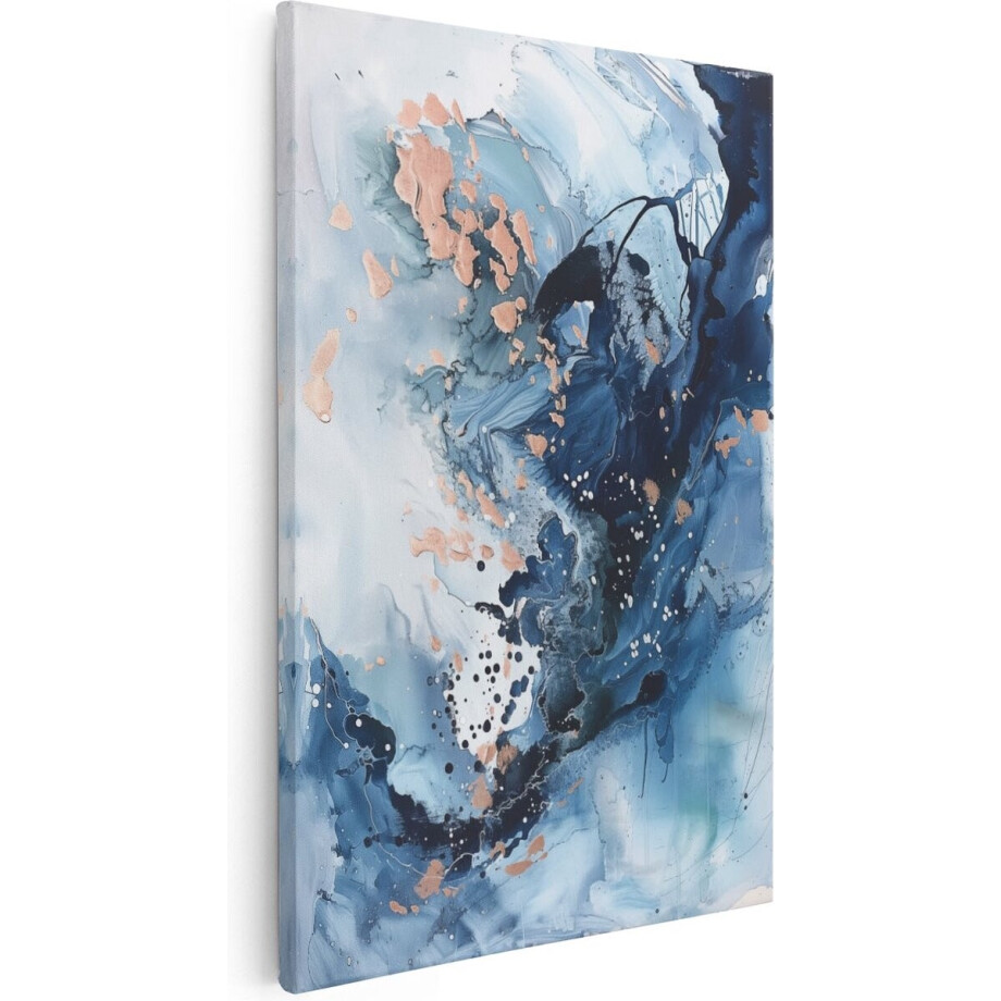 Artaza Canvas Schilderij Abstract - 60x90 cm - Wanddecoratie Blauw - Muurdecoratie Goud - Schilderijen Op Canvas afbeelding 1
