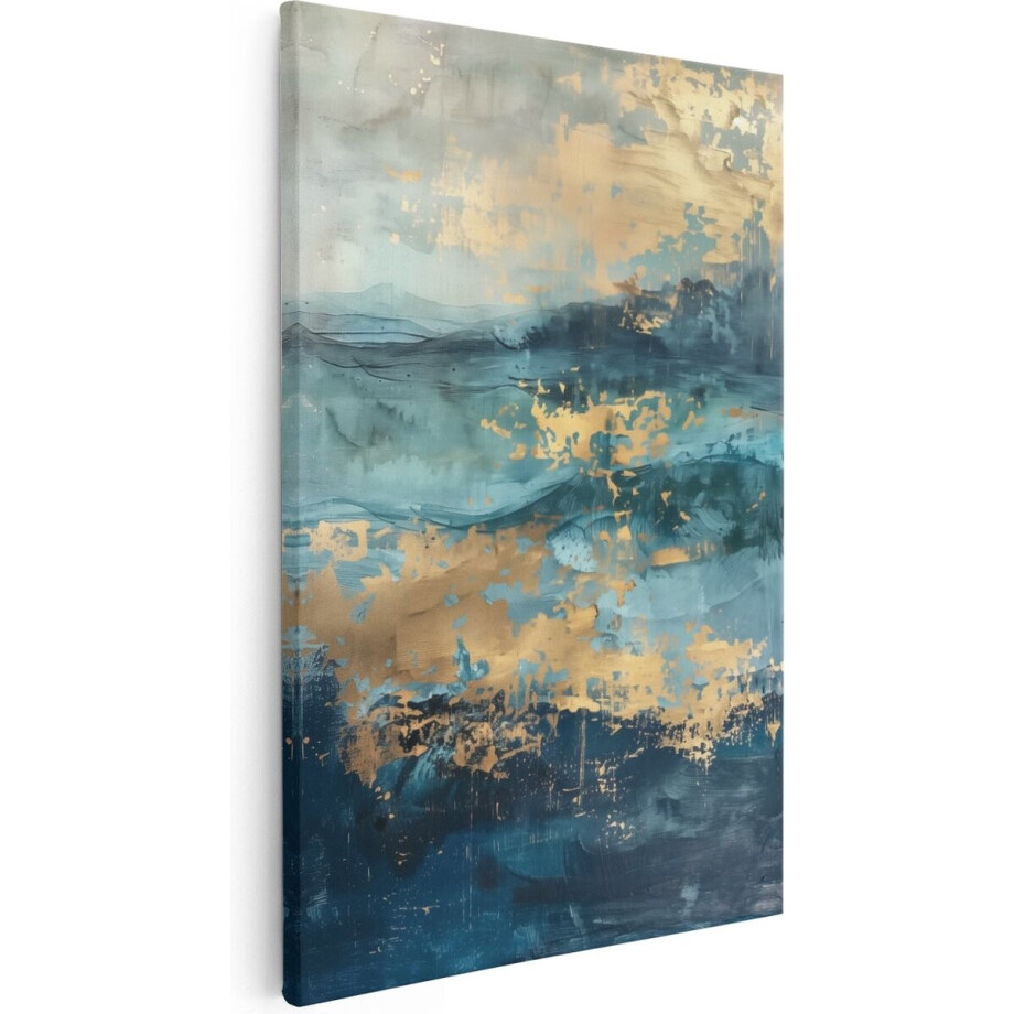Artaza Canvas Schilderij Abstract - 40x60 cm - Wanddecoratie Zee - Muurdecoratie Goud - Schilderijen Op Canvas afbeelding 1
