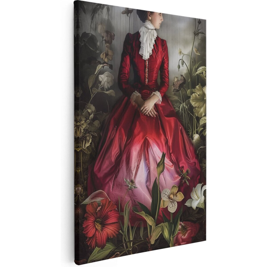 Artaza Canvas Schilderij Vrouw in een Rode Jurk - 20x30 cm - Klein - Wanddecoratie Woonkamer - Schilderijen - Muurdecoratie afbeelding 1