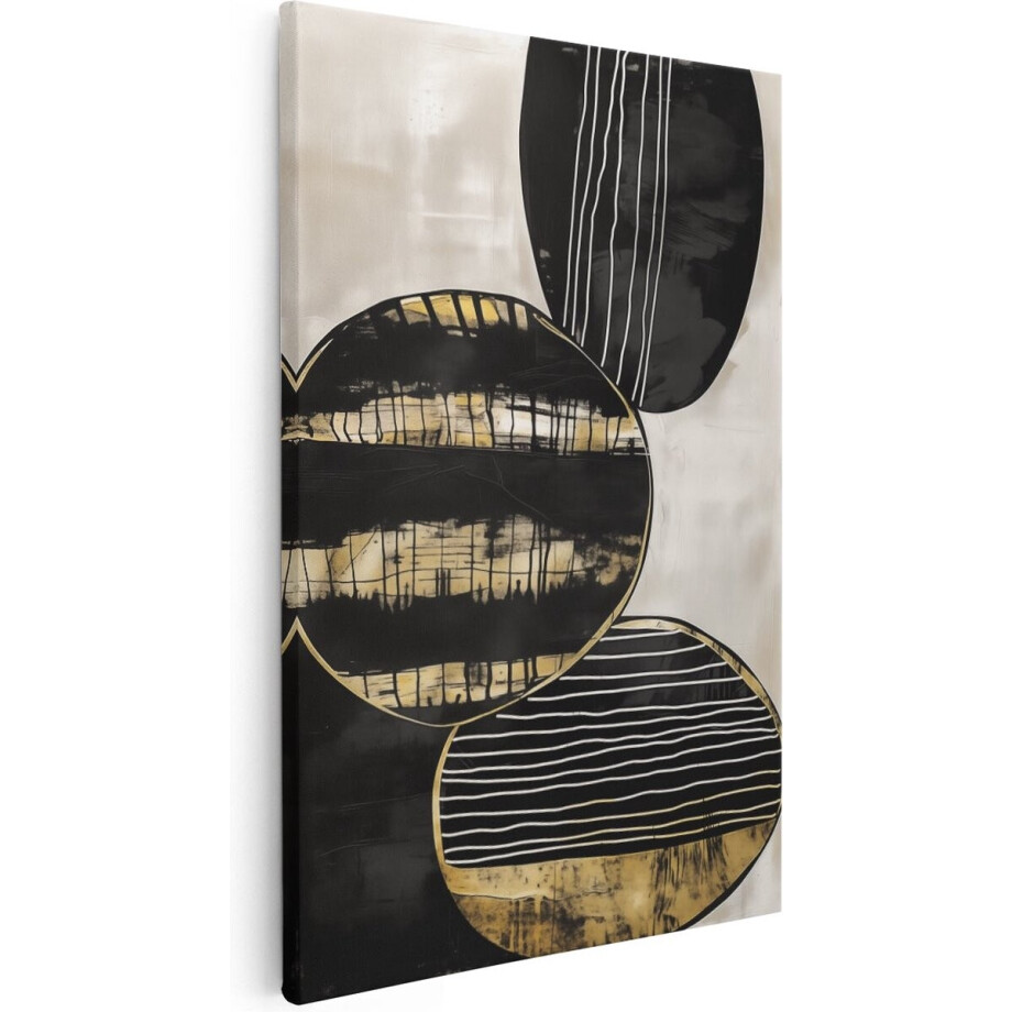 Artaza Canvas Schilderij Abstract Zwart en Goud - 60x90 cm - Wanddecoratie Woonkamer - Schilderijen - Muurdecoratie afbeelding 1