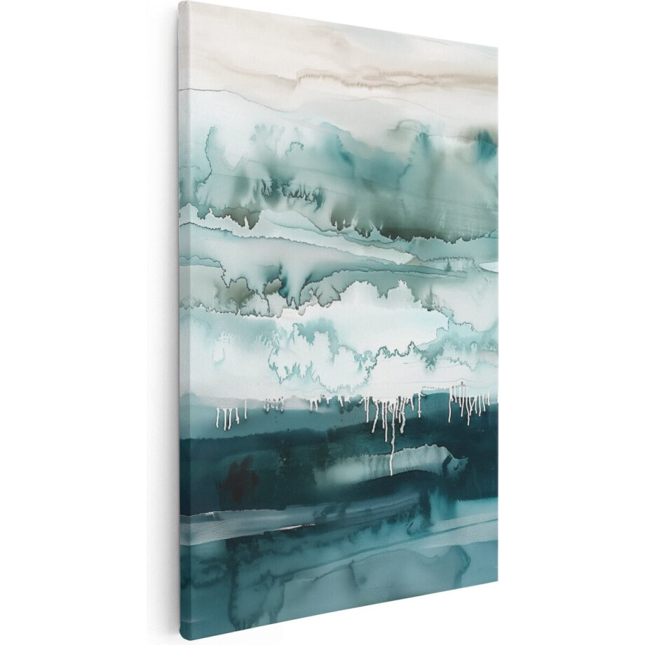 Artaza Canvas Schilderij Abstract - 40x60 cm - Wanddecoratie Blauw - Muurdecoratie Woonkamer - Schilderijen Op Canvas afbeelding 1
