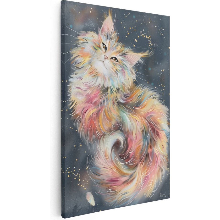 Artaza Canvas Schilderij Kleurrijke Kat Liggend op een Sterrennacht - 20x30 - Klein - Foto Op Canvas - Canvas Print Artaza Canvas Schilderij Kleurrijke Kat Liggend op een Sterrennacht - 20x30 - Klein - Foto Op Canvas - Canvas Print afbeelding 1