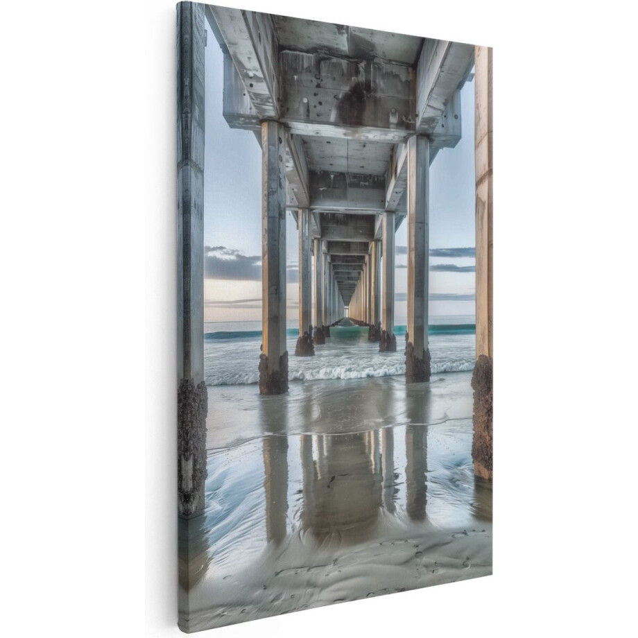 Artaza Canvas Schilderij Pier Aan Zee - 40x60 cm - Wanddecoratie Strand - Muurdecoratie Kust - Schilderijen Op Canvas Zeezicht afbeelding 1