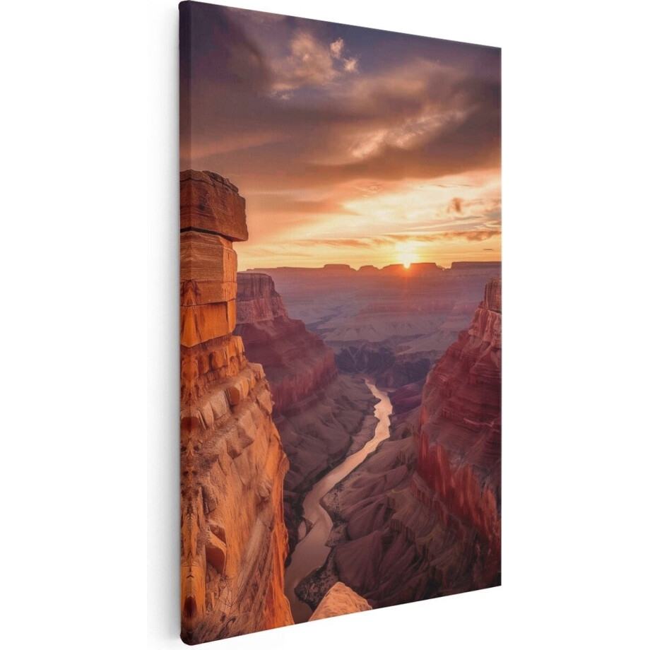 Artaza Canvas Schilderij Zonsondergang boven de Grand Canyon - Grand Canyon - 80x120 cm - Groot - Wanddecoratie Woonkamer - Schilderijen - Muurdecoratie Artaza Canvas Schilderij Zonsondergang boven de Grand Canyon - Grand Canyon - 80x120 cm - Groot - Wanddecoratie Woonkamer - Schilderijen - Muurdecoratie afbeelding 1