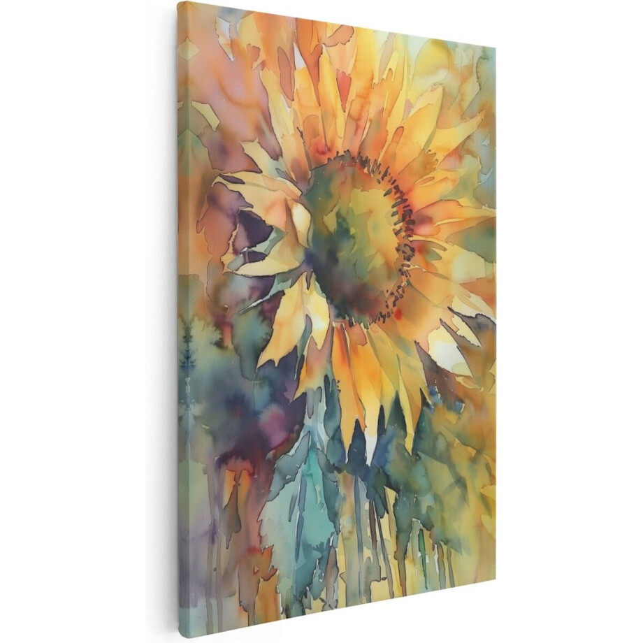 Artaza Canvas Schilderij Zonnebloem in Aquarelstijl - Bloemen - 80x120 cm - Groot - Wanddecoratie Woonkamer - Schilderijen - Muurdecoratie Artaza Canvas Schilderij Zonnebloem in Aquarelstijl - Bloemen - 80x120 cm - Groot - Wanddecoratie Woonkamer - Schilderijen - Muurdecoratie afbeelding 1
