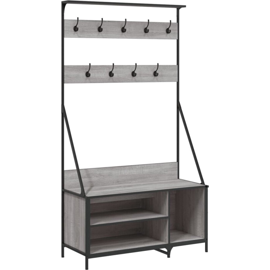 vidaXL - Kledingrek - met - schoenenrek - 100x41x184 - cm - grijs - sonoma vidaXL - Kledingrek - met - schoenenrek - 100x41x184 - cm - grijs - sonoma afbeelding 1