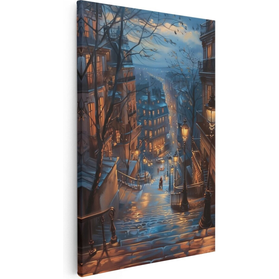 Artaza Canvas Schilderij Parijs - 40x60 cm - Wanddecoratie Straat - Muurdecoratie Stad - Schilderijen Op Canvas Avond afbeelding 1