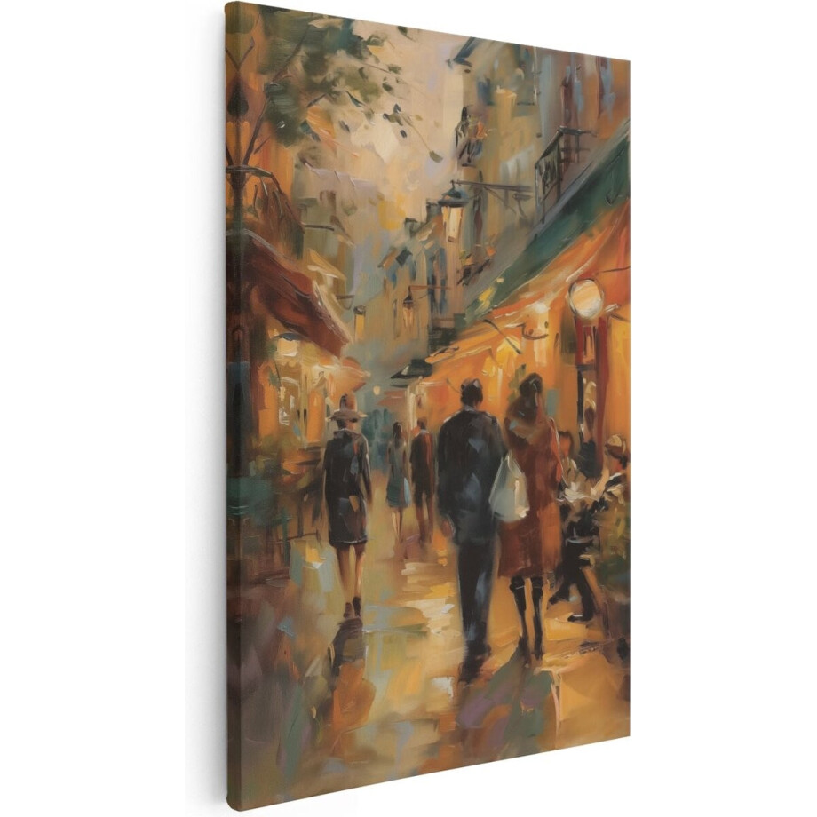 Artaza Canvas Schilderij Mensen in een Straat - 20x30 cm - Klein - Wanddecoratie Woonkamer - Schilderijen - Muurdecoratie afbeelding 1