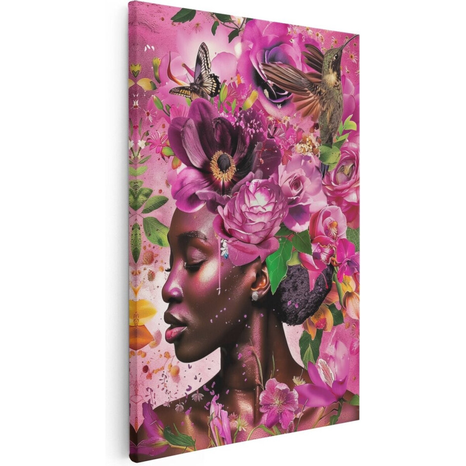 Artaza Canvas Schilderij Vrouw Met Bloemen - 60x90 cm - Wanddecoratie Bloemen - Muurdecoratie Vrouw - Schilderijen Op Canvas afbeelding 1