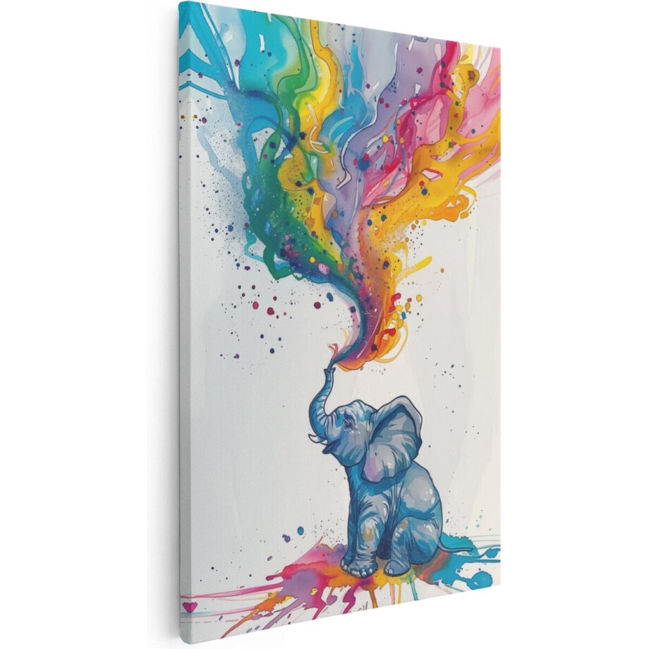 Artaza Canvas Schilderij Olifant - 60x90 cm - Wanddecoratie Abstract - Muurdecoratie Aquarel - Schilderijen Op Canvas Kleurrijk afbeelding 1
