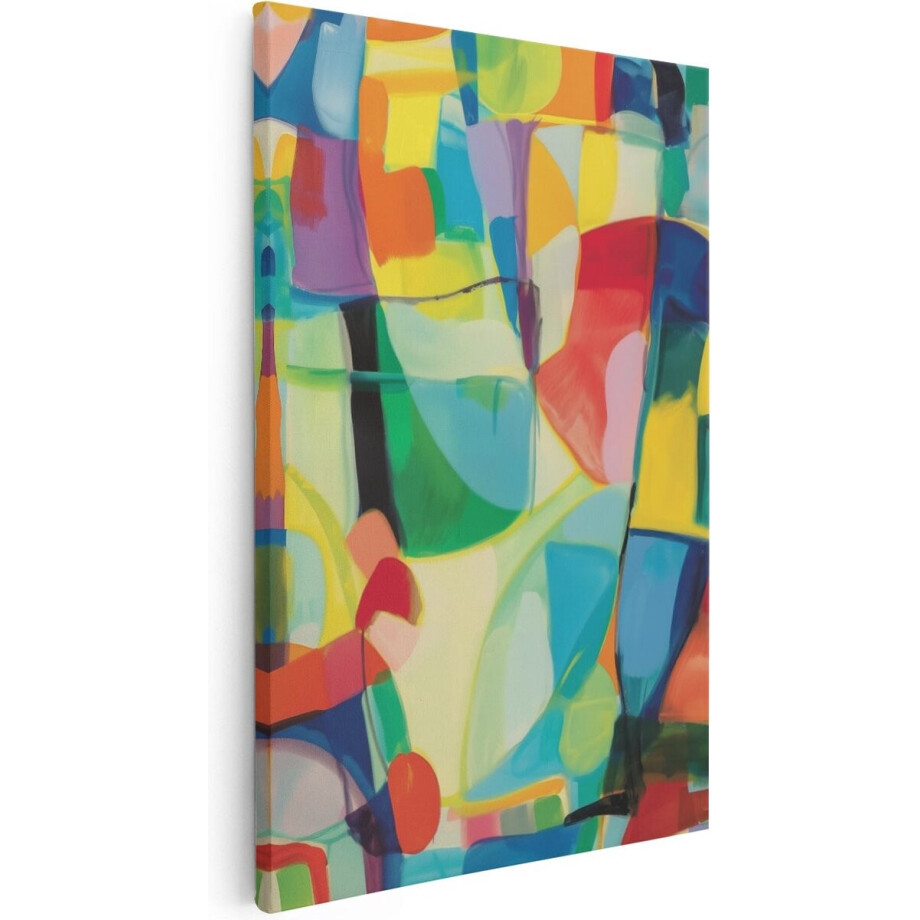 Artaza Canvas Schilderij Kleurrijke Abstracte Vormen - 20x30 cm - Klein - Wanddecoratie Woonkamer - Schilderijen - Muurdecoratie afbeelding 1