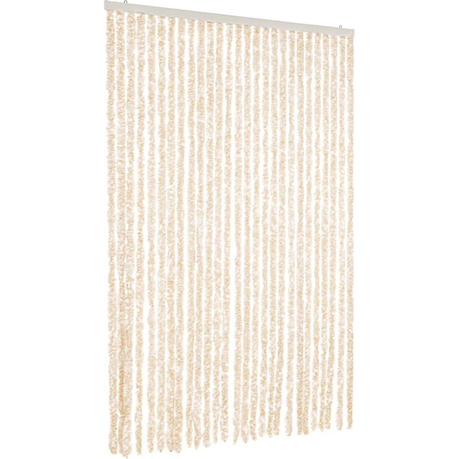 vidaXL - Vliegengordijn - 118x220 - cm - chenille - beige - en - wit afbeelding 1