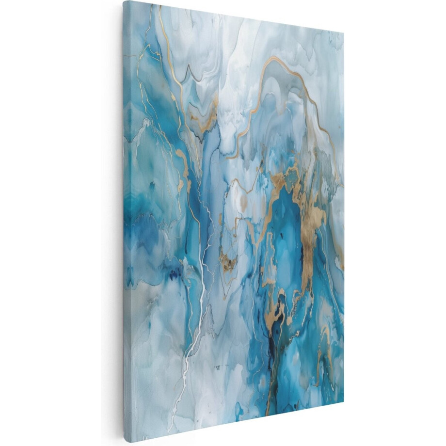 Artaza Canvas Schilderij Marmer Blauw - 20x30 cm - Klein - Wanddecoratie Abstract - Muurdecoratie Goud - Kamer Accessoires afbeelding 1