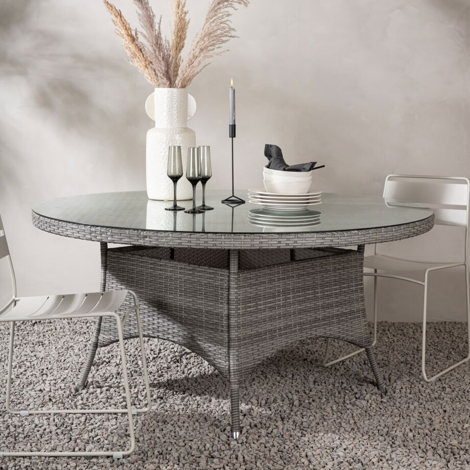 Nohr Ronde Tuintafel 'Camron' Wicker, 150cm, kleur Grijs afbeelding 1